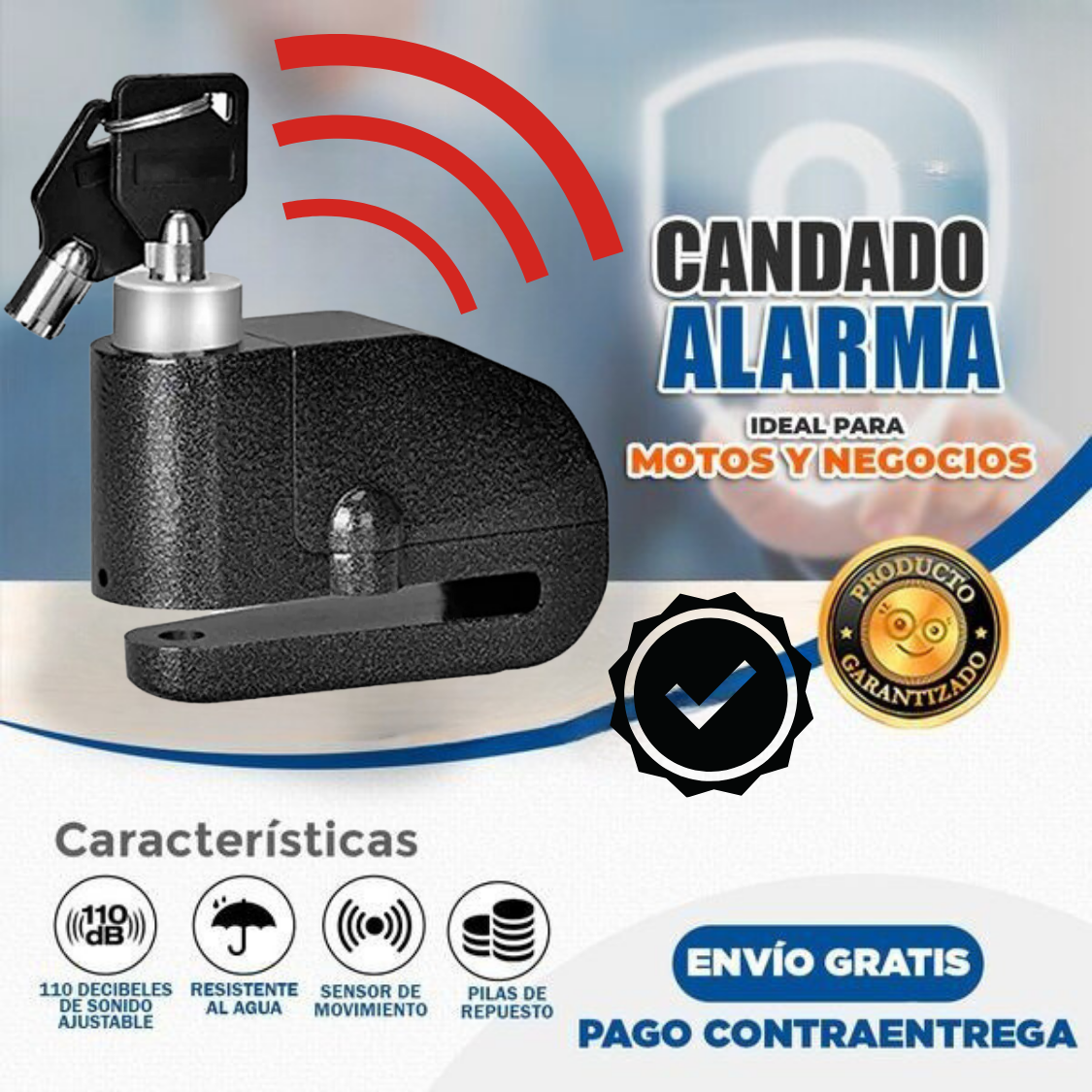 CANDADO DISCO ANTIRROBO PARA MOTO CON ALARMA 🔐