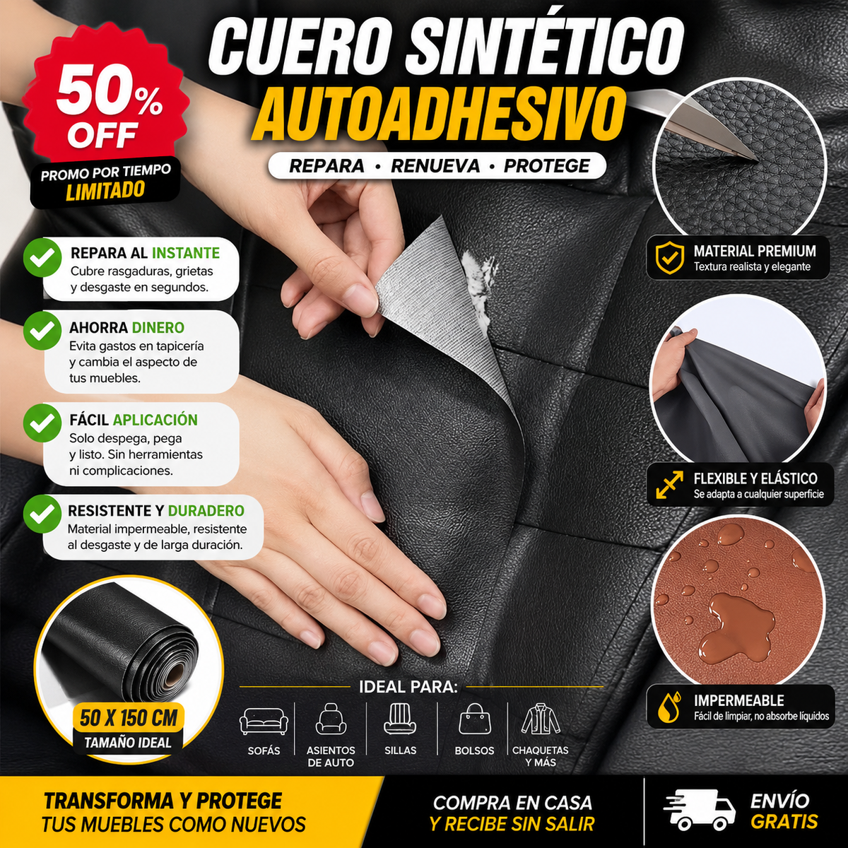 ReparaCuero Pro™ Adhesivo de Cuero 50x150
